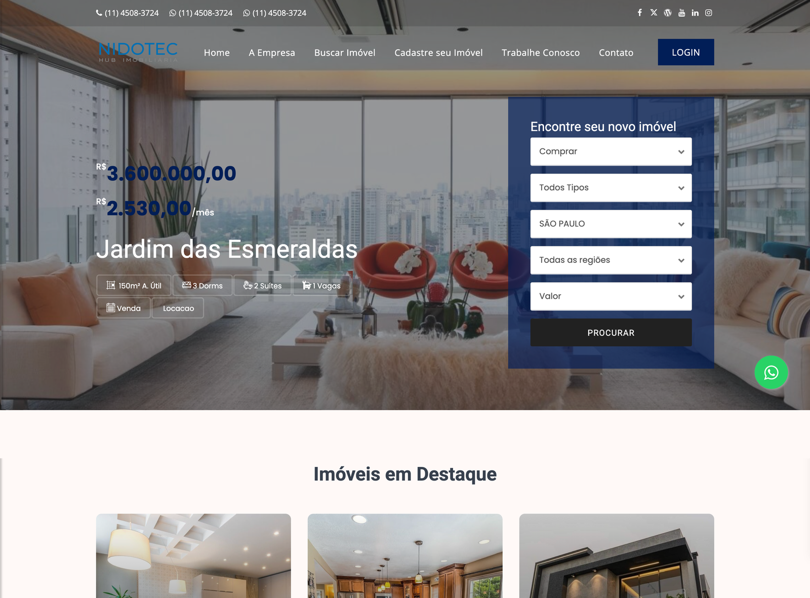 Interface de site imobiliário pronto